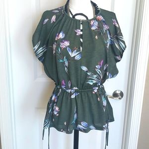 Women's Top Rachel Rachel Roy Womens Green Tie Waist Keyhole Blouse Top Shirt XS